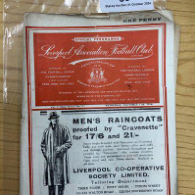 36/37 Liverpool v Gradjanski Football Programme: Fair condition friendly v Yugoslavian team with no team changes. Few tears to top edge and never folded correctly from day one.