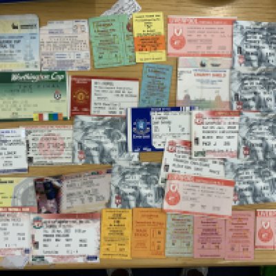 Liverpool Football Ticket Collection: 37 season tickets from 73/74 and then a near complete run from 86/87 to 98/99 plus duplication. C/W 30 tickets from the mid 80s to the early 2000s including big match.