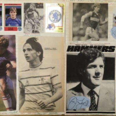 Football Signed Scrapbook: Majority from the 80s with hundreds of stuck down pictures all hand signed to include some cricket. Unusually a Coa from a reputable source and list of players included. Nice Man City team group but mostly individual.