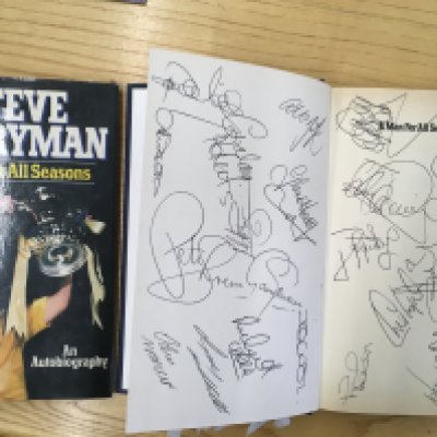 Tottenham Signed Football Memorabilia: Steve Perryman book signed and dedicated by him and around 20 team mates including Steven Mabbutt Moncur Waddle and Falco. Signed photos include Ziege Anderton Hoddle and Smith. C/W The Spurs of 1950 players book and more.