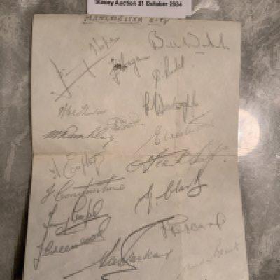 Manchester City Champions 46/47 Signed Football Page: 18 autographs in pencil from the division two winners including Fagan Walsh Dunkley and Constantine.