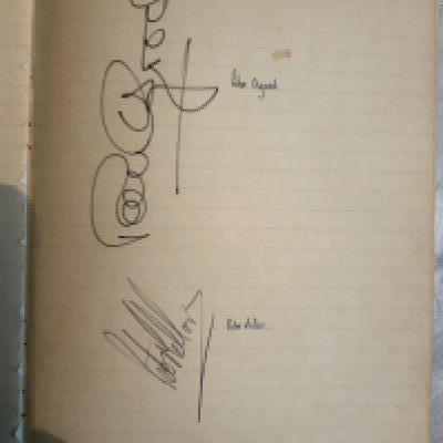 1960s Football Autograph Book: Lined exercise book with 170 signatures including some identified autographs. Includes Don Revie Pat Rice Steve Perryman Alan Ball and Peter Osgood.