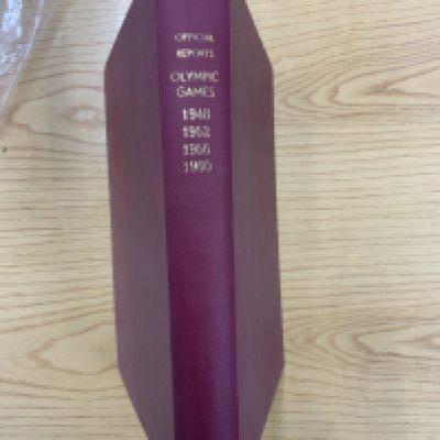Olympic Games Bound Official Reports: Spine reads Olympic Games 1948 1952 1956 1960. Inside are excellent condition colourful reports in claret boards.