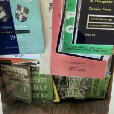 Sporting Books + Publications: Near complete run from 52/53 to 69/70 of News of the World football annuals re bound in animal skin. There are some below standard 1950s football programmes, cricket annuals and more.