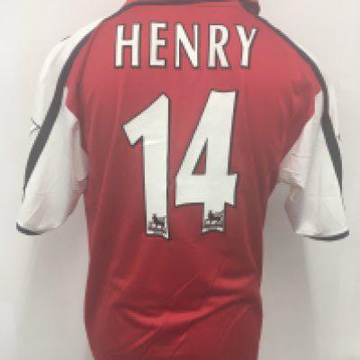Arsenal 2000 - 2002 Henry Match Worn Home Football Shirt: Red short sleeve Nike Dreamcast sponsored large shirt. Rear has Henry number 14. Obtained by Paul Merson.