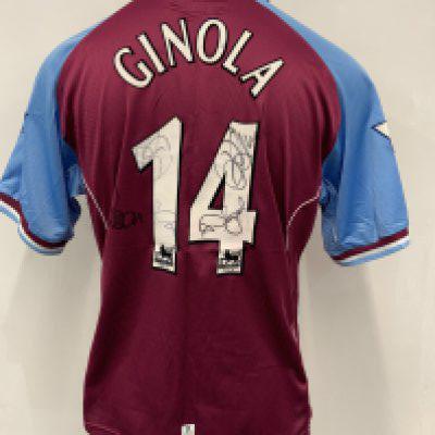 2000 - 2002 Aston Villa Match Worn + Signed Ginola Football Shirt: Short sleeve home Diadora NTL sponsored shirt. Number 14 Ginola to rear. Signed by Ginola and Merson who obtained the shirt.