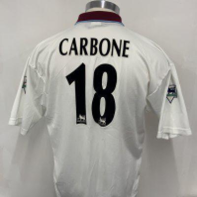 1999 - 2000 Aston Villa Match Worn Football Shirt Carbone: Short sleeve away Reebok LDV Vans sponsored shirt. Number 18 Carbone to rear. Obtained by his team mate Paul Merson. Tiny mark.