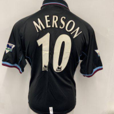 2000 - 2001 Aston Villa Match Worn Away Football Shirt: Black short sleeve Diadora NTL sponsored shirt. Number 10 Merson to rear.