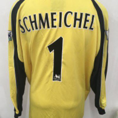 Manchester City 2002 - 2003 Schmeichel Match Worn Goalkeepers Football Shirt: Unwashed yellow Le Coq First Advice sponsored long sleeve shirt. Number 1 Schmeichel to rear. Obtained by Paul Merson.