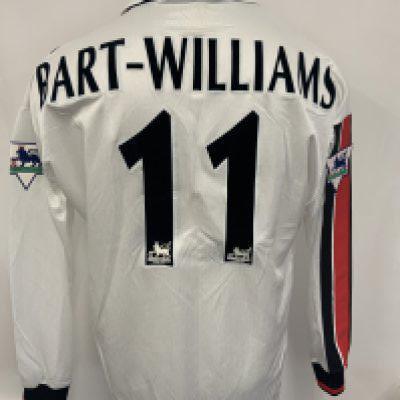 Nottingham Forest 1997 - 2000 Bart Williams Match Worn Football Shirt: White away long sleeve with red and black trim. Umbro Pinnacle shirt with Bart- Williams number 11 to rear. Obtained by Paul Merson. Sadly Chris died last year.