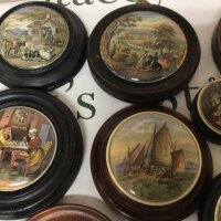 A collection of ten Victorian pot lids including Strathfield baye The Seat of The Duke of Wellington horse racing scene I see you my boy a pair and many other (10) NO RESERVE.