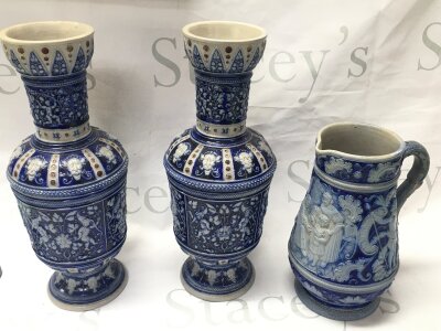 Two German stoneware vases and a jug 22 and 32cm tall- NO RESERVE