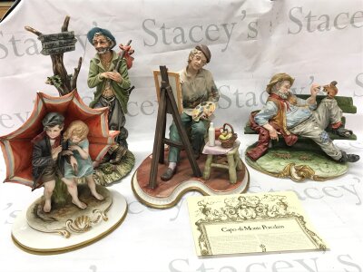 A Collection of Capo Di Monte Porcelain figures including Stormy Weather, The Artist at Easel etc
