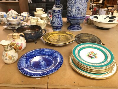 A collection of porcelain plates including doulton, minton, Worcester vases, jug