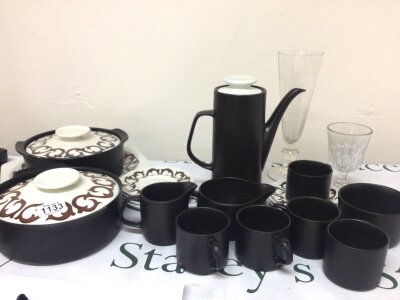 A mid 20th century design Meakin Maidstone design coffee service with two tureens and two 19th Century glasses.- NO RESERVE