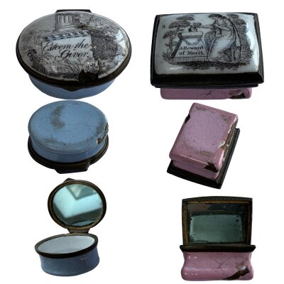 2 19th century Bilston enamel patch boxes-NO RESERVE