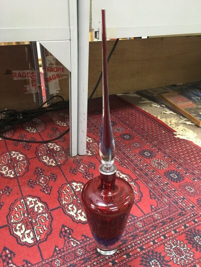 A studio glass red and blue stopper. 56cm tall. No reserve