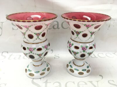 A pair of Bohemian Canterbury vases, 21cm tall