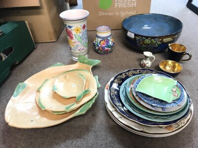 A collection of ceramics including a Royal Doulton bowl, Shorter & Sons fish plates. No reserve