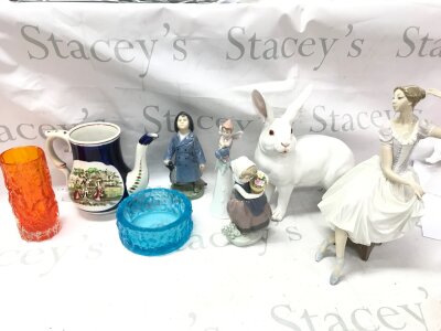 A Collection of ceramics including Lladro figures, Royal Copenhagen figure, 19th century teapot. No reserve