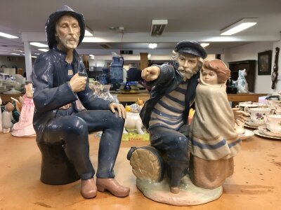 Two large Lladro figures of Fishermen. Largest one 39cm in height approximately