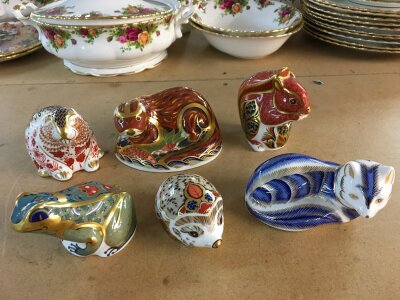 Six Royal Crown Derby paperweights in the form of woodland animals including Beaver, Squirrel, otter, frog, hedgehog and fox,.  All with stoppers
