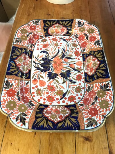 A large Victorian derby pattern Imari Meat plate. 53x40cm