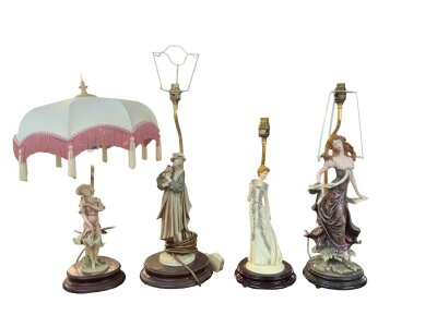 4 Capodimonte resting figures mounted on lamp bases.