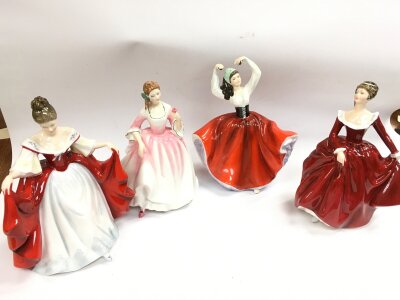 Four Royal Doulton lady figures, including Sara, Fragrance. No reserve