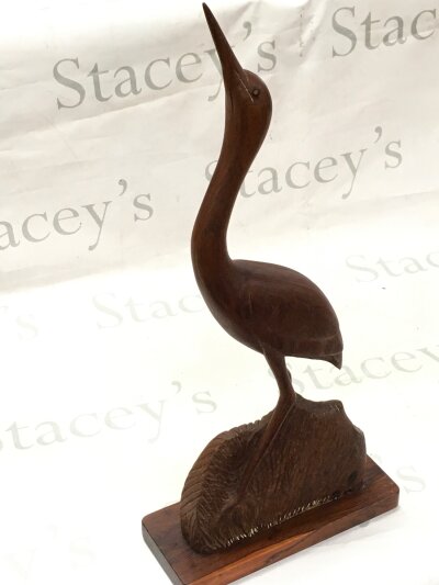 Alonzo Kettles Heron in elm yew base wood carving, dated 1994 56cm tall ,base 25cm wide- NO RESERVE