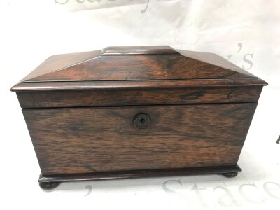 A rosewood tea caddy. 32cm wide, 20cm tall 17cm deep- NO RESERVE