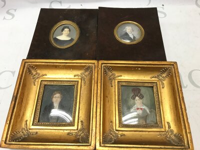 Four framed miniatures. Frame sizes 13x14 and 13x16cm
