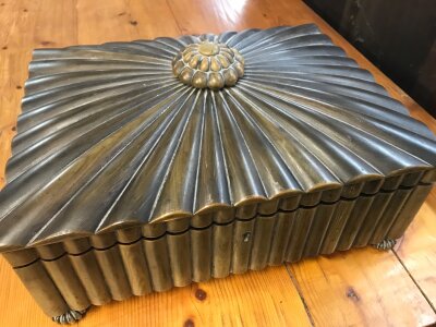 An Indian horn work box with a fitted interior. 37cm wide x29cm long 23cm tall