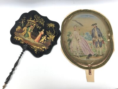 An 18th century fan fragment hand painted and a late 18th century fan