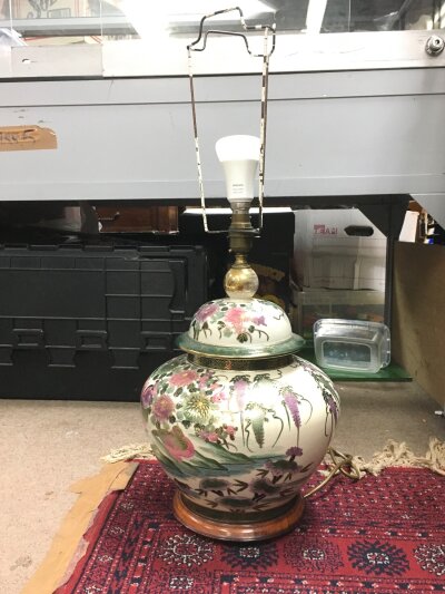 A Chinese style ceramic table lamp with floral design, 66cm tall- NO RESERVE