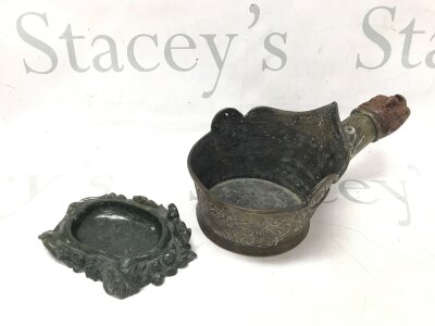 A Chinese brass and carved silk iron and a Green hard stone possibly spinach jade bowl- NO RESERVE