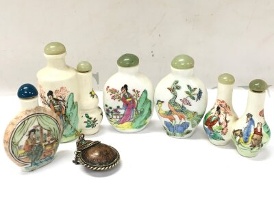 A lot of six Chinese snuff bottles , some signed and doubled. Tallest 8cm