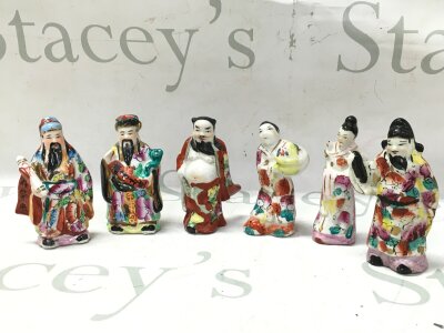 Six Chinese porcelain figures , approximately 9cm tall
