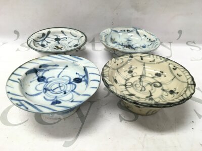 four chinese ming period stem bowls, approx 5cm x11cm