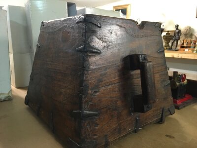 A 19th century Chinese tea trade box. 40cm wide 32cm tall