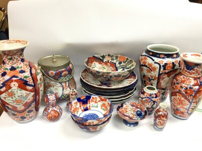 A Collection of Imari ware ceramics including vases, dishes, bowls etc. no reserve