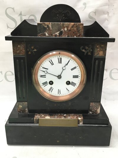A slate and marble mantle clock french movement, dated 1892- NO RESERVE