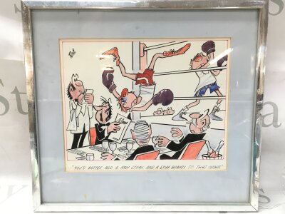 A framed David Rowe cartoon .Frame dimensions 34x31cm