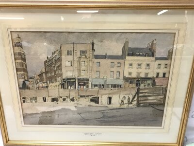 A framed watercolour, view of Church Street in Kensington by Denys G Wells (1881-1973). Frame dimensions 76x58cm- NO RESERVE