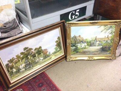 Two framed oil paintings depicting British landscape views. Frame sizes 93x60 and 72x60cm