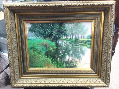 A framed landscape oil painting by Graham Petley. Frame dimensions 64x54cm picture 40x30cm