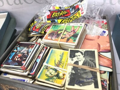 A collection of trade bubble gum cards including topps batman, Tarzan, Düsenflugzeuge der welt German plane cards ,Outer limits etc