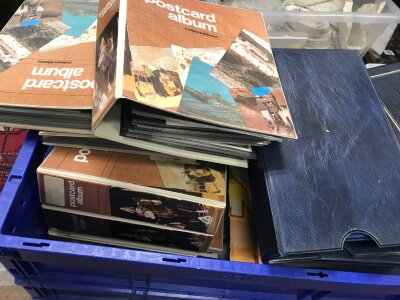 A collection of vintage post card albums including Southend post cards, players cigarette cards, Palace theatre programmes. No reserve