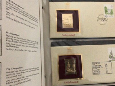 Three albums containing 22carat gold plated stamp covers The Summer Collection.