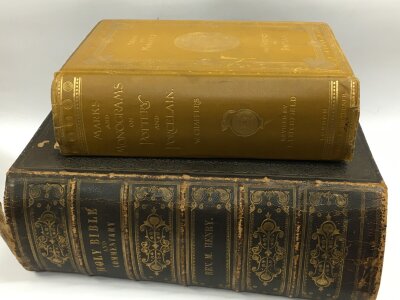Holy bible and commentary by Ren M Henry and marks and monograms on pottery and porcelains W. chaffers